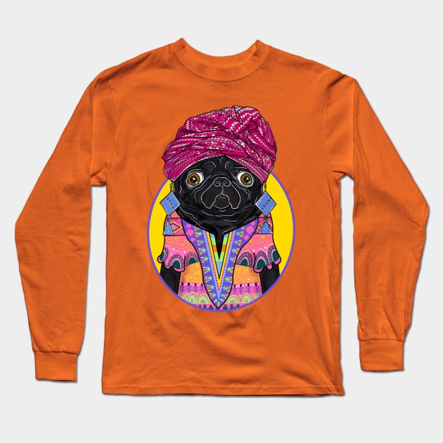 Black Pug Long Sleeve T-Shirt by FivePugs